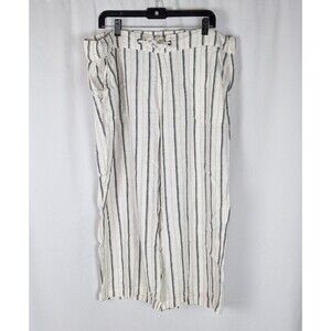 Naturals d&co Linen Flax Striped Wide Leg Drawstring Cropped Pants Cream 1X Boho